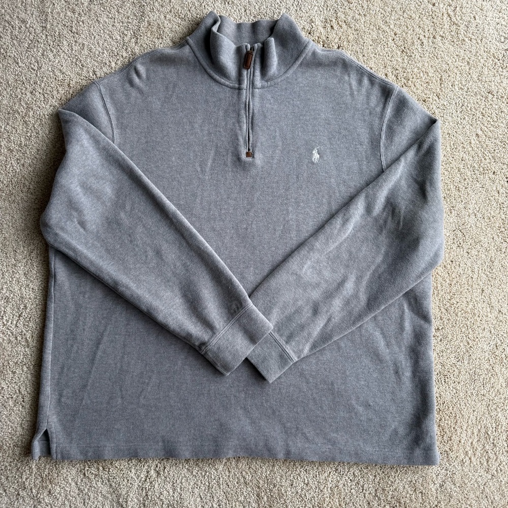 Polo Ralph Lauren Mens XXL Gray Quarter Zip Pullover Sweater Cotton Pony Logo